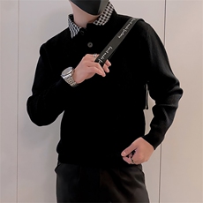 LV288/P88控118冬季假两件男士毛衣针织衫痞帅套头打底衫黑色首1，男装T恤，星座305B