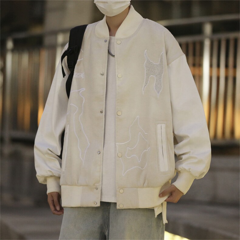 高街烫钻棒球服男女2024年夹棉oversize高街棉衣外套男女-W555,男装夹克,星座601-2