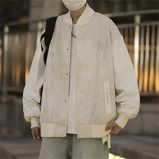 高街烫钻棒球服男女2024年夹棉oversize高街棉衣外套男女-W555，男装夹克，星座601-2
