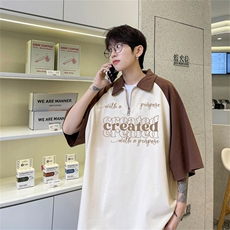 港风重磅全棉撞色插肩袖polo衫短袖男T恤GP2336-p45控78，男装Polo衫，电商B370
