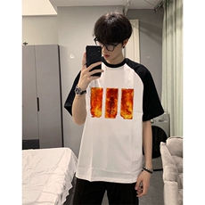 抖音得物高品质二开240克宽松纯棉美式潮牌插肩袖拼接短袖T恤，男装T恤，电商A486