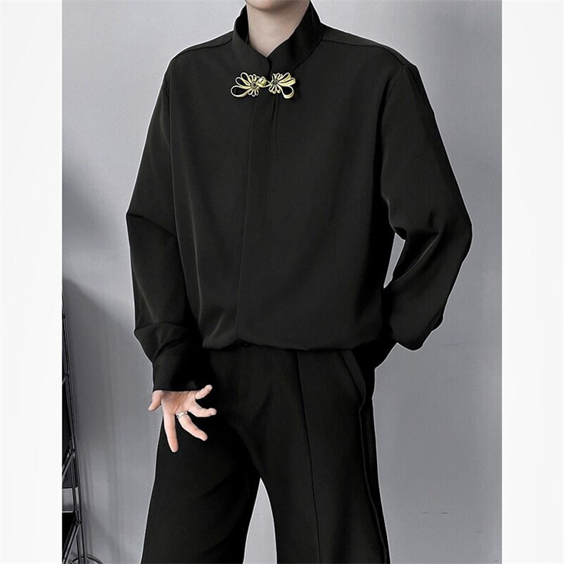 F698P32新中式男生订婚衣服秋冬平时可穿衬衫男款穿搭长袖金扣,男装衬衫,星座512-6