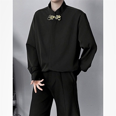 F698P32新中式男生订婚衣服秋冬平时可穿衬衫男款穿搭长袖金扣，男装衬衫，星座512-6