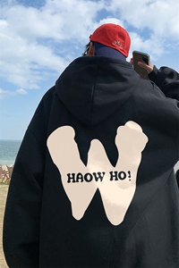 ！ 秋季重磅宽松大码港风W英文印花连帽卫衣LW105-特p35图片
