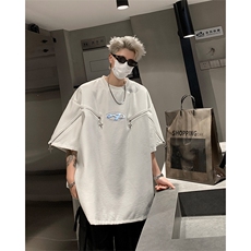 丝光棉解构短袖T恤夏季小众设计拉链半袖体恤XZ514-2-202496-P63，男装T恤，星座514-2(原B239)
