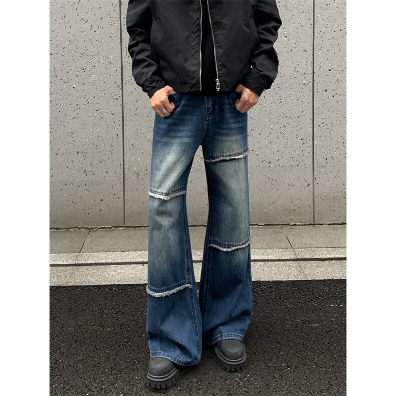 2025秋季新款外景美式毛边拼接牛仔裤M-5XLGK25997-P50,男装牛仔裤,电商A022