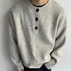 设计师款秋冬季V领毛衣男纽扣日系复古慵懒风上衣宽松潮牌针织衫，男装针织衫/毛衣，星座506A
