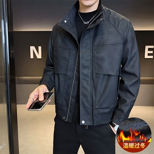 加绒皮衣外套男秋冬季2025新款机车PU皮夹克7712-P165图片