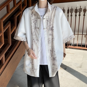 C431-P40  2024夏季设计感新中式短袖衬衫潮牌宽松风衬衫图片