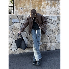 B221美式ins高街重工艺宽松做旧工装牛仔裤子LK23143-P80控108，男装牛仔裤，电商B221