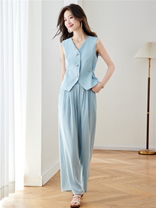 现货！阔腿裤套装女2026夏季新款大方得体职业气质休闲小香风套裤图片