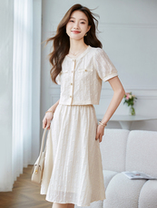 AGOINCAT小香风时尚套装裙女夏季减龄小个子高端精致半身裙两件套，女装套装/套裙，天丽
