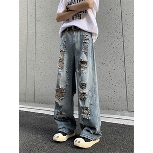 美式街头水洗做旧破洞牛仔裤男欧美高街vibe风长裤子N7059-P47图片