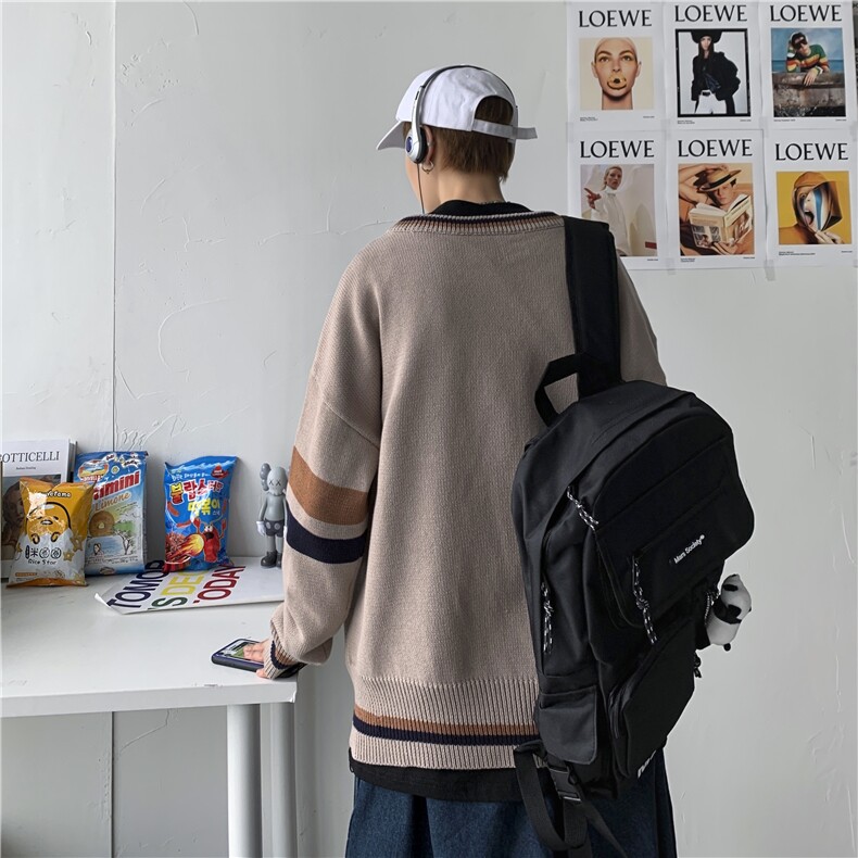 秋冬港风加厚针织衫V领长袖毛衣JKDK宽松制服男女学院风W08/P65,男装针织衫/毛衣,钱塘713