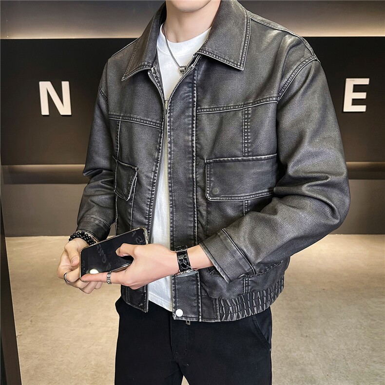 2026新款春季美式皮衣外套男复古水洗做旧皮夹克A313-8850-P145,男装夹克,电商A313