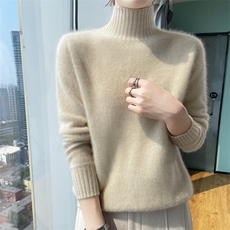 25秋冬100%纯羊毛衫女加厚半高领长袖毛衣宽松打底针织羊绒衫上衣，女装羊毛衫，美轩羊绒