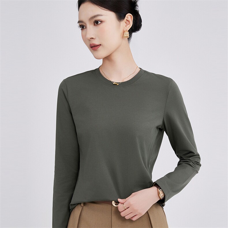 2025年秋季新款精爽女士棉短袖时尚休闲通勤百搭,女装T恤,硕诚羊绒