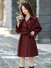 法式气质风衣女春季长袖2025新款漂亮拼接收腰显瘦送腰带，女装风衣，韩美纤衣