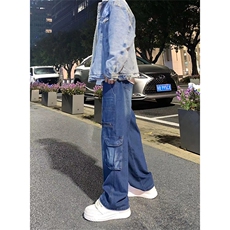 自家图，工装大口袋牛仔裤男秋冬微喇叭复古水洗裤子-KZA43-P68，男装牛仔裤，星座1007（原301D）