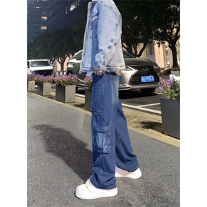 自家图，工装大口袋牛仔裤男秋冬微喇叭复古水洗裤子-KZA43-P68