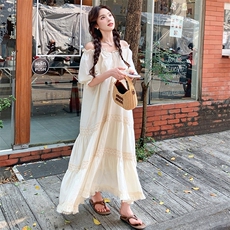 提花灯笼袖森系拉链长裙连衣裙显瘦夏季中长款夏装气质洋气时尚，女装套装/套裙，浙宝305