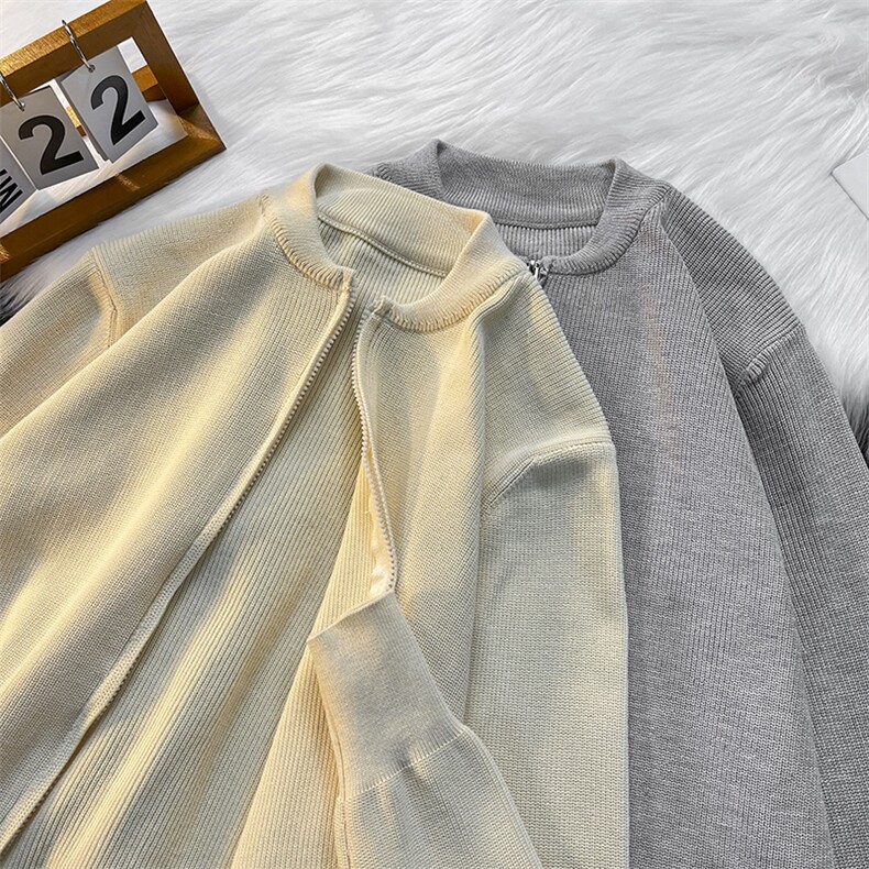 港风秋冬款男圆领开衫毛衣拉链宽松针织衫休闲外套M1695P50，男装针织衫/毛衣，星座1013-1