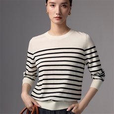 2025秋冬百搭时尚简约条纹圆领羊毛针织衫，女装羊毛衫，蚂蚁派对工厂直营店