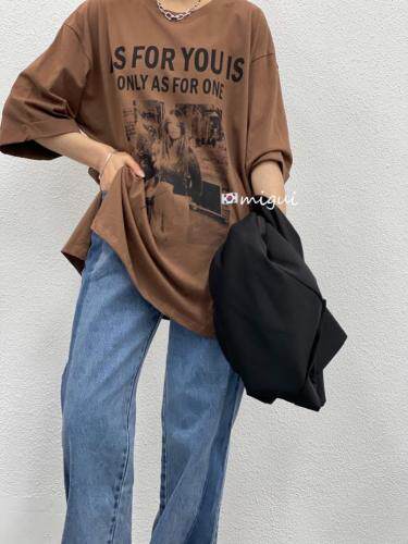 韩版宽松大T袖口卷边设计休闲潮流时尚 喜欢?聊，女装，米轨