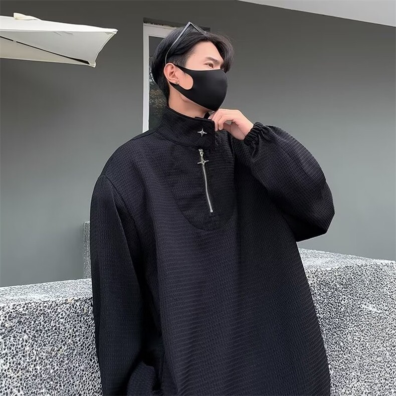 高端华夫格卫衣男小高领设计感半拉链宽松长袖polo衫WP94-P40,男装Polo衫,星座1109-3
