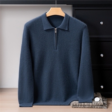 2025年秋季长袖男士元宝针加厚拉链Polo领，男装羊绒套衫，戎禾素