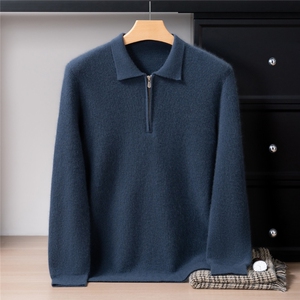 2025年秋季长袖男士元宝针加厚拉链Polo领，男装羊绒套衫，戎禾素