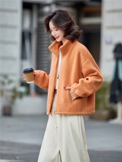 爆《现货2025冬季新款小羊羔毛休闲简约时尚外套不挑身材上身》，女装羊羔毛/颗粒绒，米莱