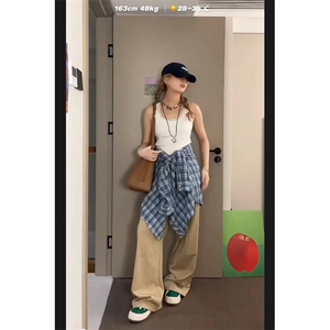 TC679-p45 美式复古蓝色格子衬衫女装秋季新款外搭衬衣防晒外套图片