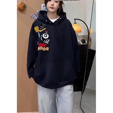 FFY2403-P48植绒刺绣徽章连帽卫衣女2025春季新款宽松情侣帽衫，男装T恤，电商B323A