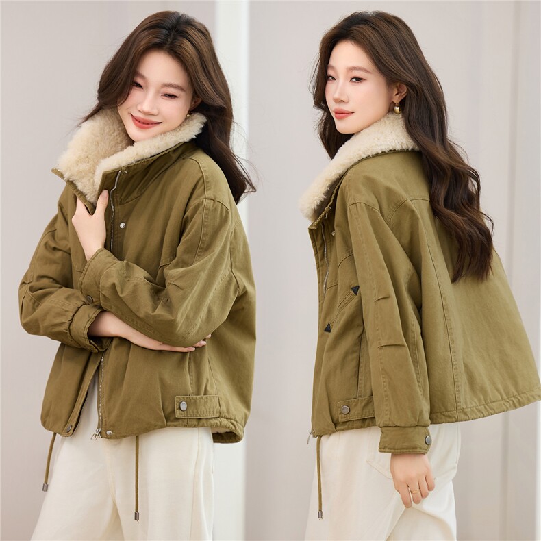 现货2025冬季新款休闲时尚无帽毛领女士加绒加棉保暖派克服，女装派克服，木子恋