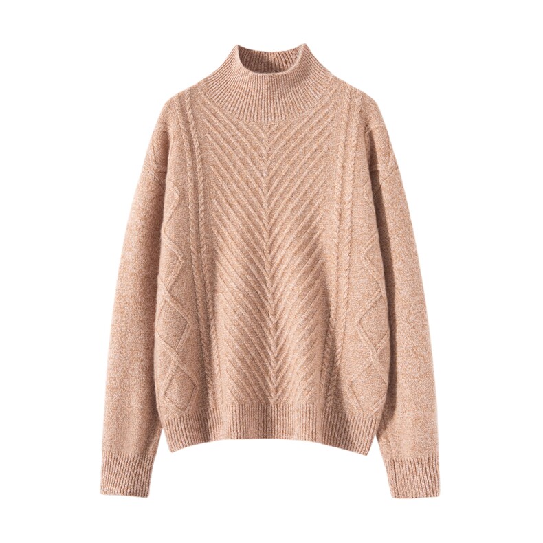 2025年秋季新款百搭女士7针花纱半高领菱形羊绒衫，女装羊绒衫，轻暖羊绒