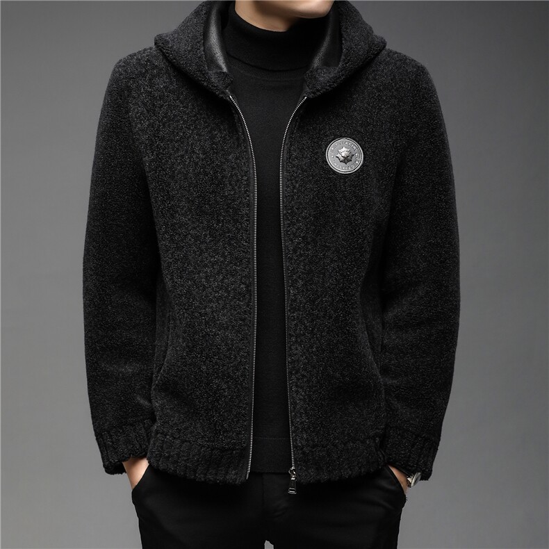 XG1618秋冬新款海宁羊剪绒外套男士羊毛夹克连帽P440，男装皮衣，电商B360