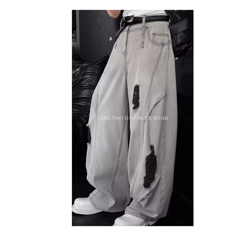 6632-P50春夏新品原创设计款水洗破洞牛仔裤男美式高街休闲,男装牛仔裤,电商B323A