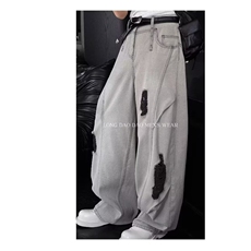 6632-P50春夏新品原创设计款水洗破洞牛仔裤男美式高街休闲，男装牛仔裤，电商B323A