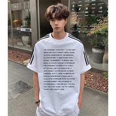 抖音得物高品质二开240克宽松纯棉美式潮牌三条杠织带短袖T恤，男装T恤，电商A486