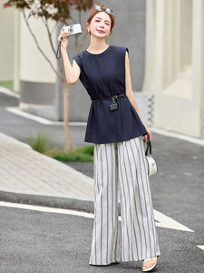 高端欧货牛仔套装女2025年夏季新款气质高级感马甲阔腿裤两件套图片