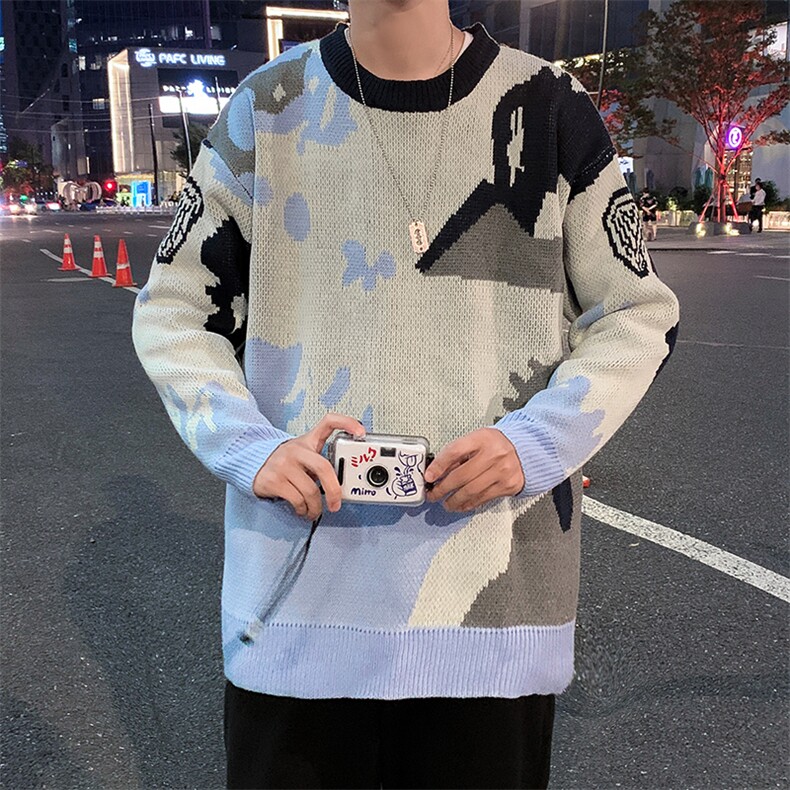 美式潮牌套头针织衫男上衣秋毛衣男长袖宽松休闲外套 M126-P42图片