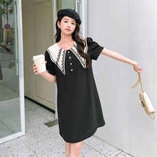 小众设计感娃娃领黑色连衣裙女夏2025年新款别致绝美宽松气质裙子，女装连衣裙，帛香坊