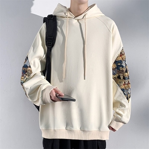 特批P35无差价25秋新小熊刺绣拼接连帽卫衣男设计感时尚外套W2319,运动裤穿着搭配图片