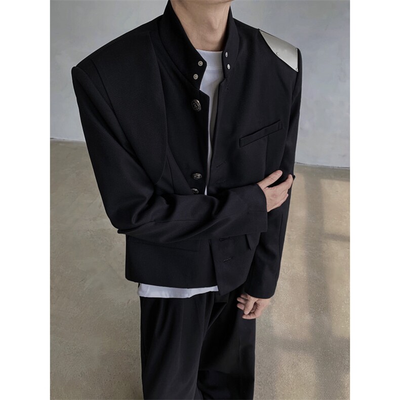 现货！25秋冬超短款男金属垫肩明星同款新中式夹克西服XZ69-P138,男装夹克,电商B288