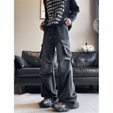 美式工装裤男女新款阔腿抽绳小众休闲裤K0819-P65，男装工装外套，星座308B-2
