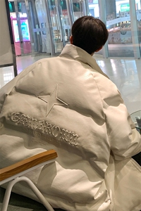 港风鳄鱼纹可拆卸四芒星胸针设计潮流休闲棉衣男MY77733P128控168图片