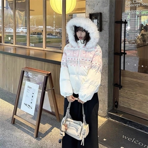 1506A/G78180/P89美式重磅毛领连帽棉服外套女冬季新款图片