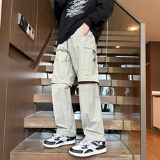 春款港风休闲裤冲锋裤伞兵裤可拆卸拖地裤束脚裤男KP816P50，男装休闲裤，星座1204-3