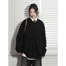 中性秋装新品美式设计感大V领重磅情侣卫衣外套上衣女D364P58，女装短外套，电商A335-1（原A458）